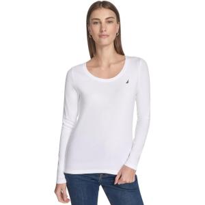 imageNautica Womens Long Sleeve Solid Scoop Neck Cotton TShirtBright White