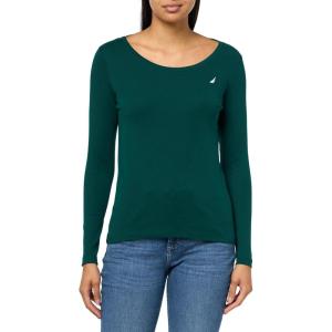imageNautica Womens Long Sleeve Solid Scoop Neck Cotton TShirtForest