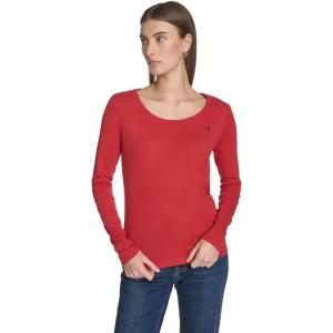 imageNautica Womens Long Sleeve Solid Scoop Neck Cotton TShirtSamba