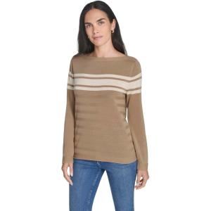 imageNautica Womens Mariner Stripe Pullover Boatneck Long SleeveCamel Multi