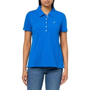imageNautica Womens Short Sleeve Button Placket PoloCerulean