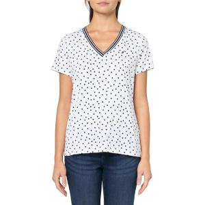 imageNautica Womens Solid VNeck Short Sleeve TShirtBright WhiteSky Captain