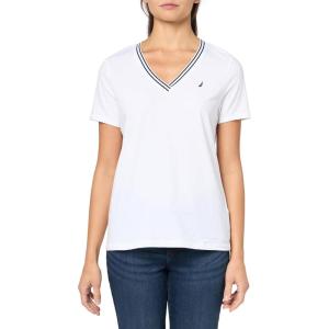 imageNautica Womens Solid VNeck Short Sleeve TShirtBright WhiteWhite