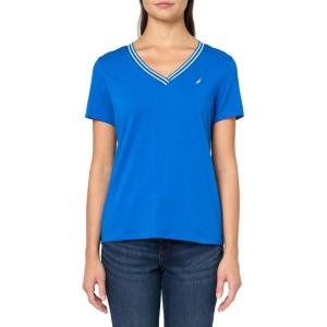imageNautica Womens Solid VNeck Short Sleeve TShirtCerulean