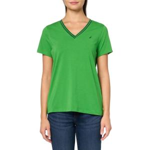 imageNautica Womens Solid VNeck Short Sleeve TShirtNew Leaf