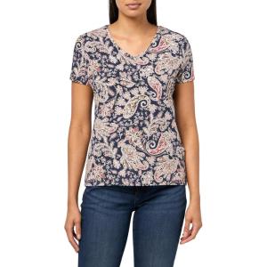 imageNautica Womens Solid VNeck Short Sleeve TShirtNight Sky Multi