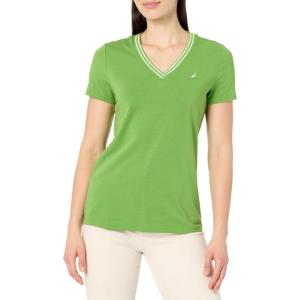 imageNautica Womens Solid VNeck Short Sleeve TShirtSalted Lime