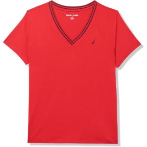 imageNautica Womens Solid VNeck Short Sleeve TShirtScarlet