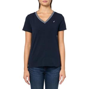 imageNautica Womens Solid VNeck Short Sleeve TShirtSky Captain