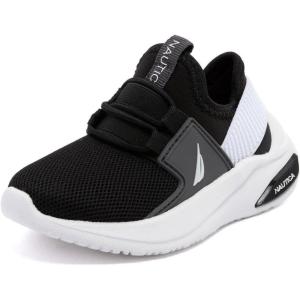 imageNautica Kids Athletic SlipOn Sneakers  Comfortable Bungee Running Shoes for Boys and Girls  Stylish and Supportive Footwear for Active Kids Big KidLittle KidToddlerBlack White Grey
