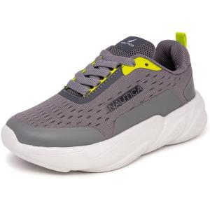 imageNautica Kids LaceUp Sneakers  Comfortable Running Shoes for Boys and Girls  Little KidBig KidGrey Limenigel