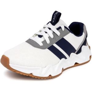 imageNautica Kids Running Sneakers  Comfortable Shoes for Boys and Girls  Sizes for Big ampamp Little Kids LaceUpBungee ManalapinWhite Grey Navywavy