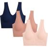 imageNautica Womens 3Pack Wireless Bra Laser Lounge NoShow Everyday Comfort BralettesSepia RoseCafe LatteNocturnal Navy