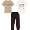 imageNautica babyboys 3 Pc Two Tee Pant SetCannoli CreamWhite PepperJava