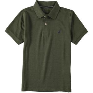 imageNautica Boys Short Sleeve Anchor Polo Button Closure Soft ampamp Comfortable Pique FabricBurnt Olive Heather