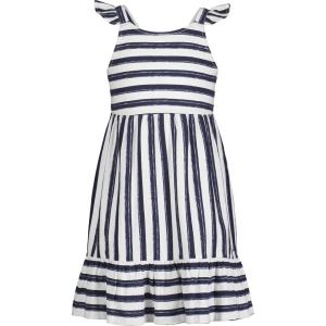 imageNautica Girls Printed Flutter Dress Sleeveless with Ruffled Shoulders ampamp Cinched WaistPeacoat Stripe