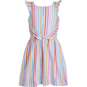 imageNautica Girls Printed Flutter Dress Sleeveless with Ruffled Shoulders ampamp Cinched WaistWhite Rainbow
