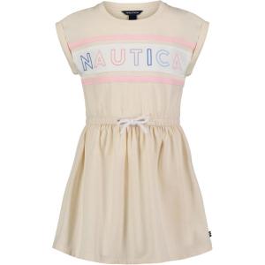 imageNautica Girls Short Sleeve Jersey Tee Dress with Elastic Cinched Waist Fun Designs ampamp ColorsWhite Swan Logo