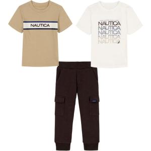 imageNautica babyboys 3 Pc Two Tee Pant SetCannoli CreamWhite PepperJava