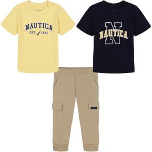 imageNautica babyboys 3 Pc Two Tee Pant SetNavy BlazerPopcornWhite Pepper