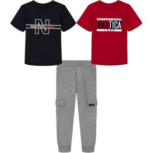 imageNautica babyboys 3 Pc Two Tee Pant SetRacing RedNavy BlazerGranite Heather