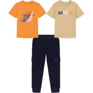 imageNautica babyboys 3 Pc Two Tee Pant SetWhite PepperTangerineNavy Blazer
