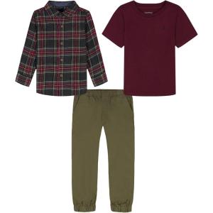 imageNautica babyboys 3pc Woven Shirt Pant SetTawny PortPlaidPrime Olive
