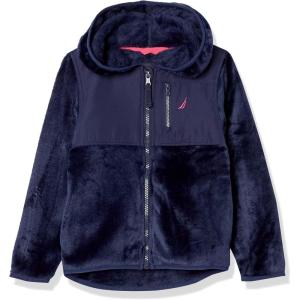 imageNautica girls Chipie Faux Fur Jacket Hooded Lightweight Coat With Nylon Yoke Fullzip FrontPeacoat