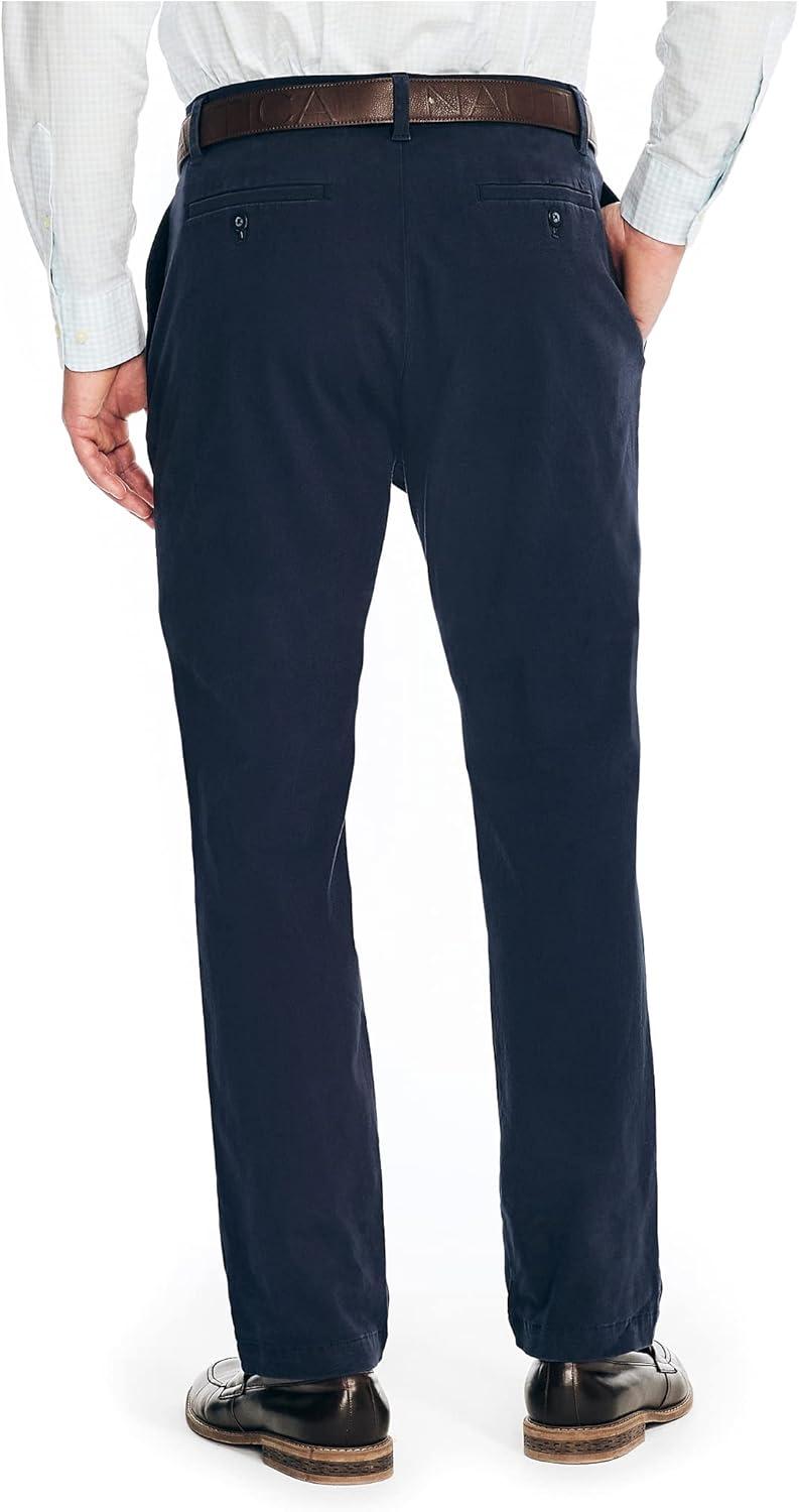 imageNautica Mens Classic Fit Flat Front Stretch Solid Chino Deck PantNavy
