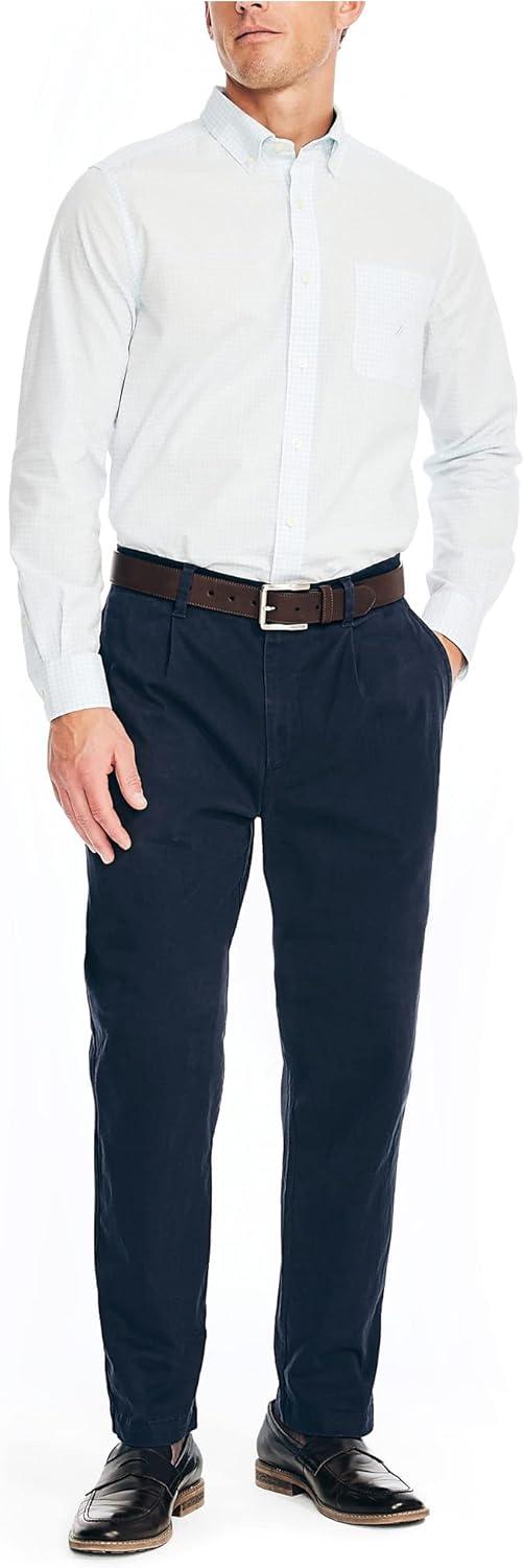 imageNautica Mens Classic Fit Flat Front Stretch Solid Chino Deck PantNavy