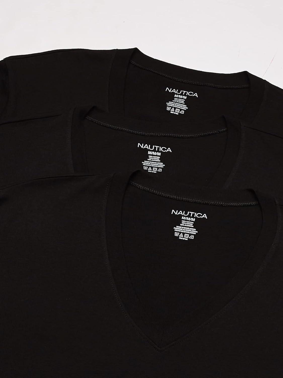imageNautica Mens Cotton VNeck 3Pack TShirtBlack New