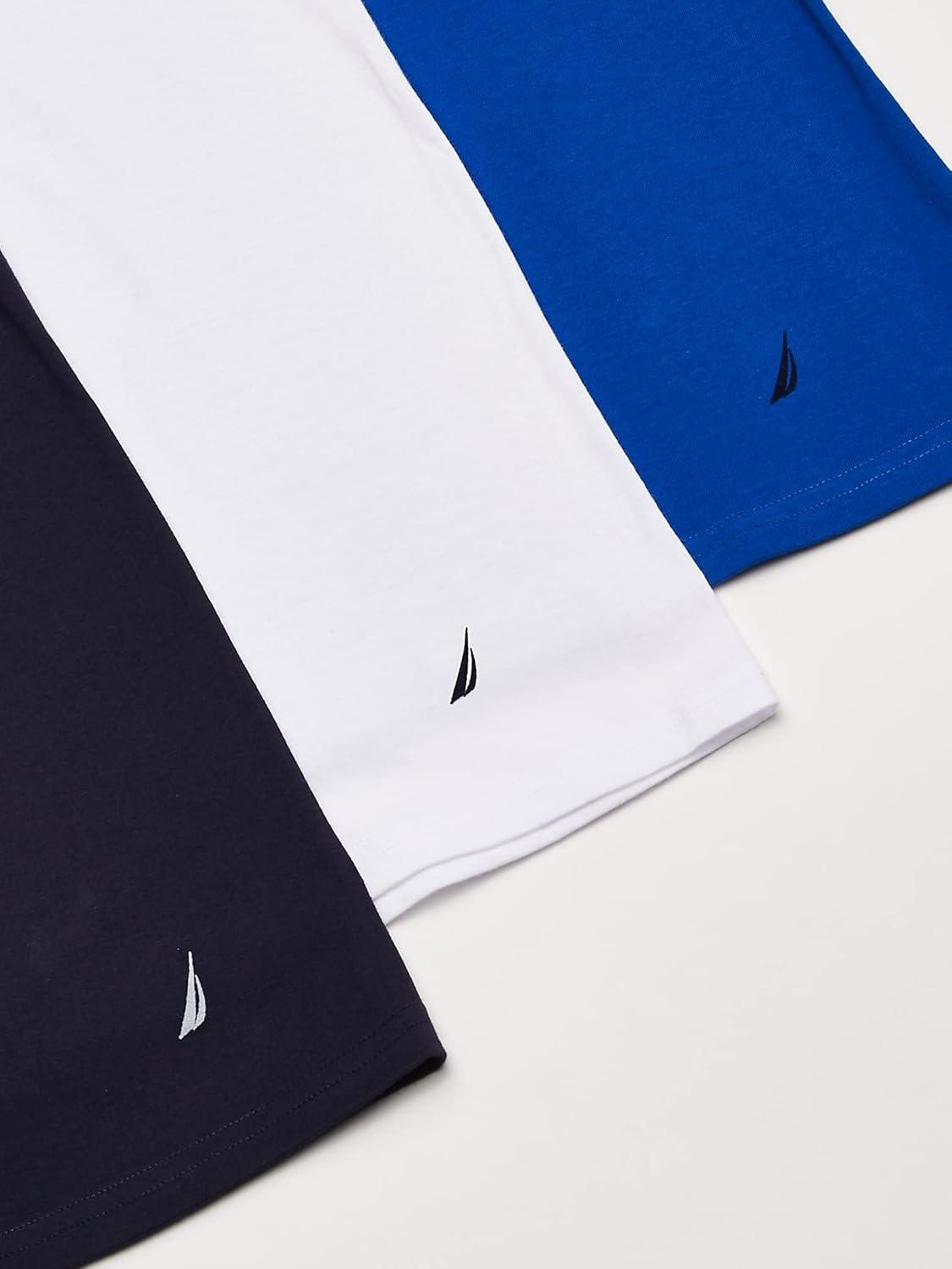 imageNautica Mens Cotton VNeck 3Pack TShirtPeacoatCobaltWhite