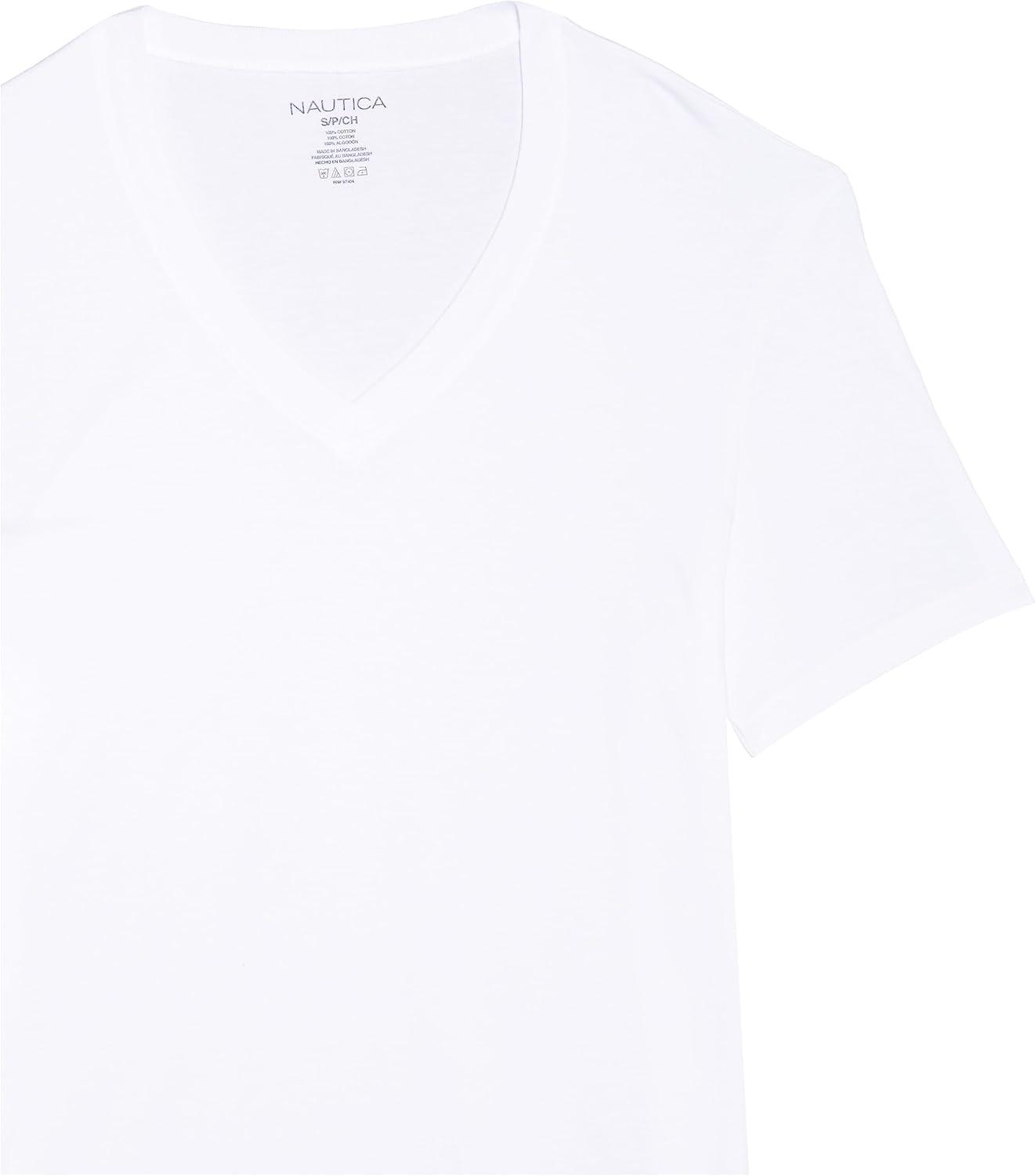imageNautica Mens Cotton VNeck 3Pack TShirtWhite New