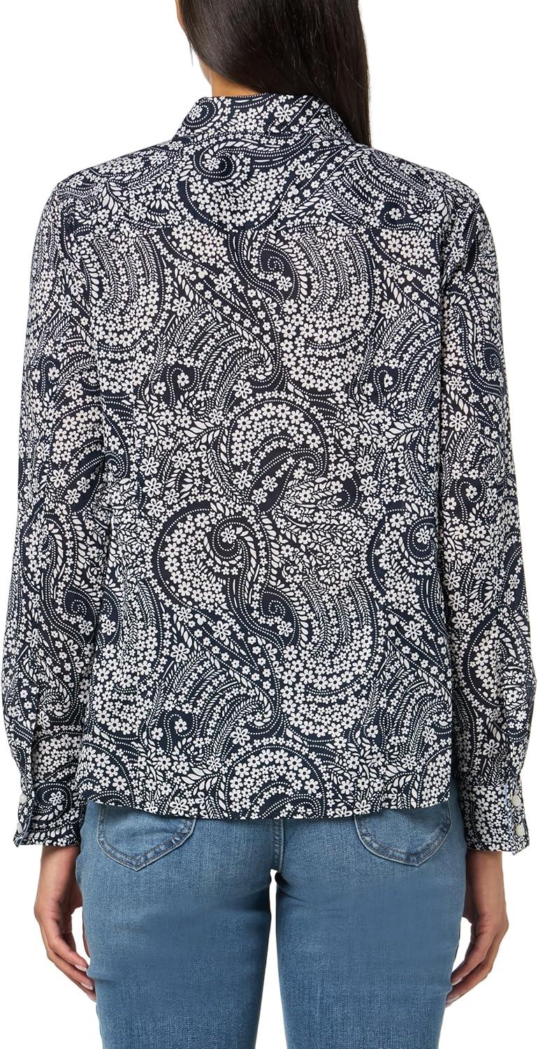 imageNautica Womens Button Front Long Sleeve Roll Tab ShirtNight Sky White Cap