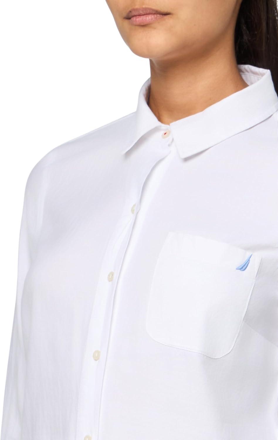 imageNautica Womens Button Front Long Sleeve Roll Tab ShirtOxford Bright White