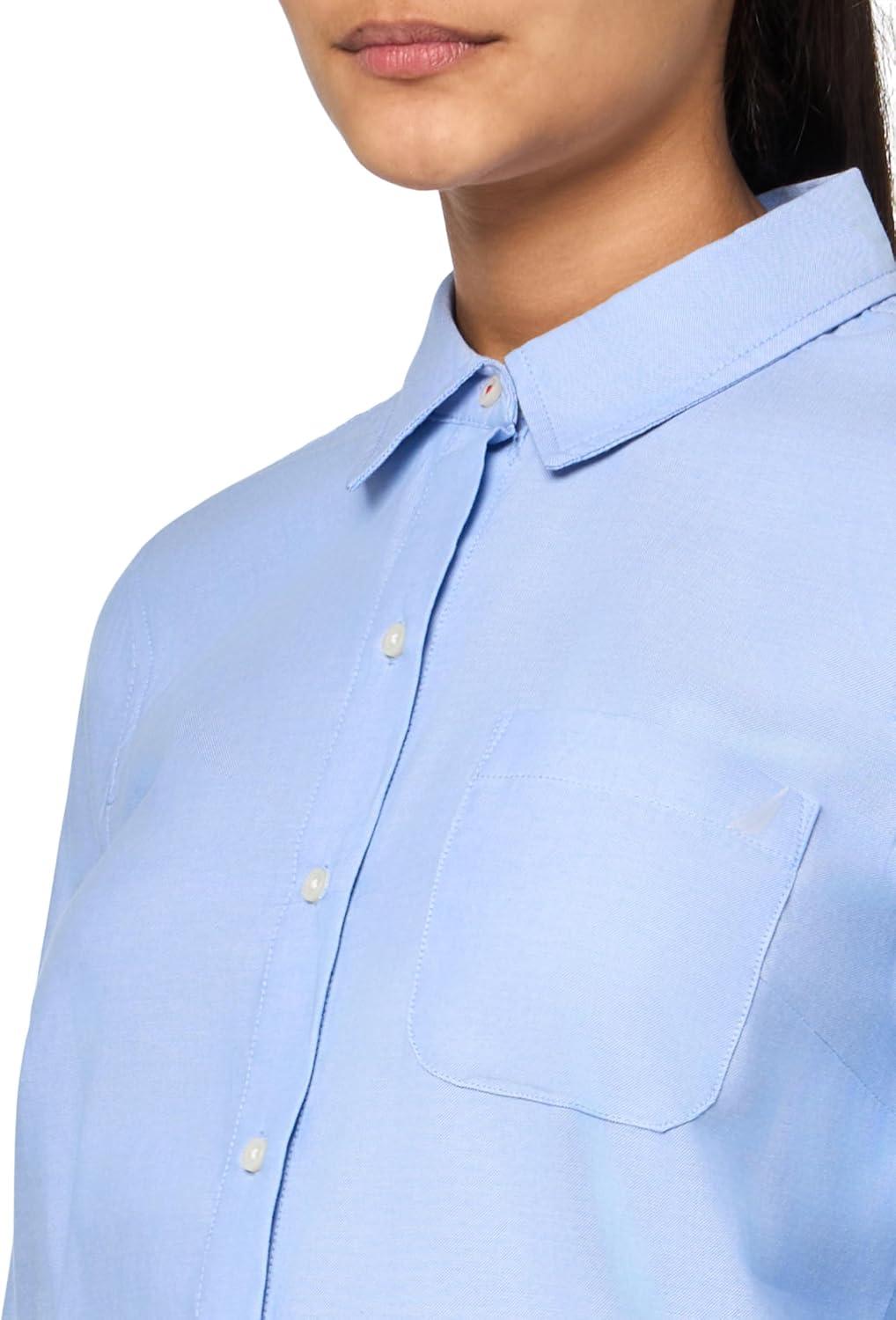 imageNautica Womens Button Front Long Sleeve Roll Tab ShirtOxford French Blue