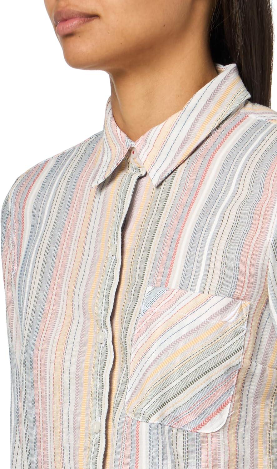 imageNautica Womens Button Front Long Sleeve Roll Tab ShirtPink Multi