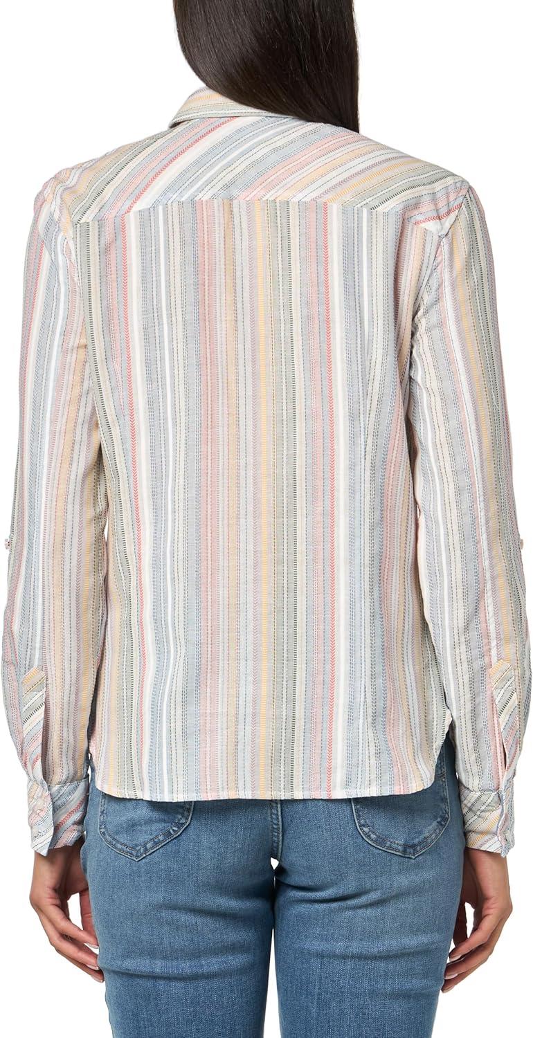 imageNautica Womens Button Front Long Sleeve Roll Tab ShirtPink Multi
