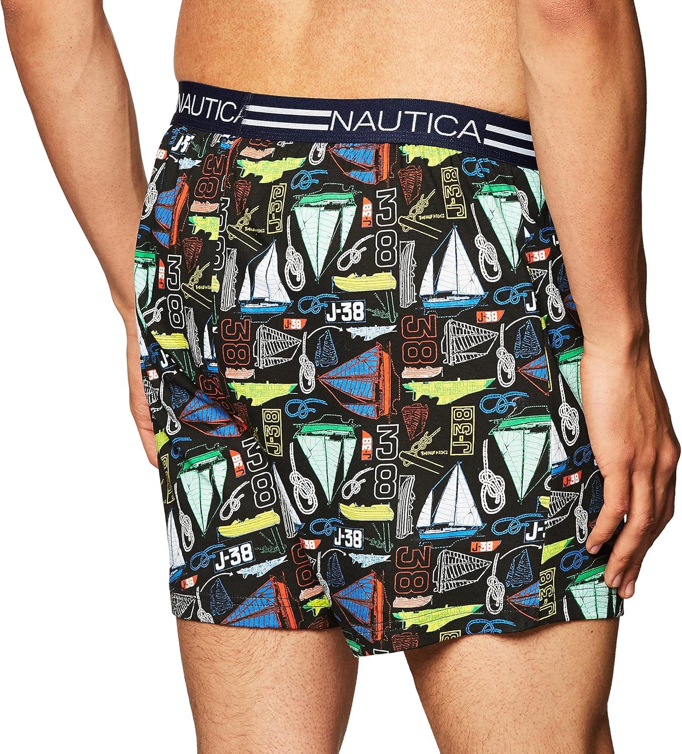 imageNautica mens Classic Cotton Loose Knit BoxerMarina PrintBlack