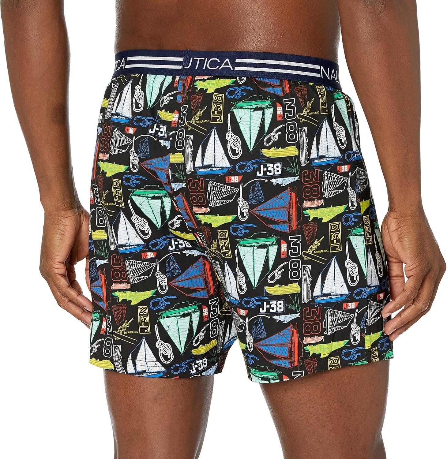 imageNautica mens Classic Cotton Loose Knit BoxerMarina PrintBlack