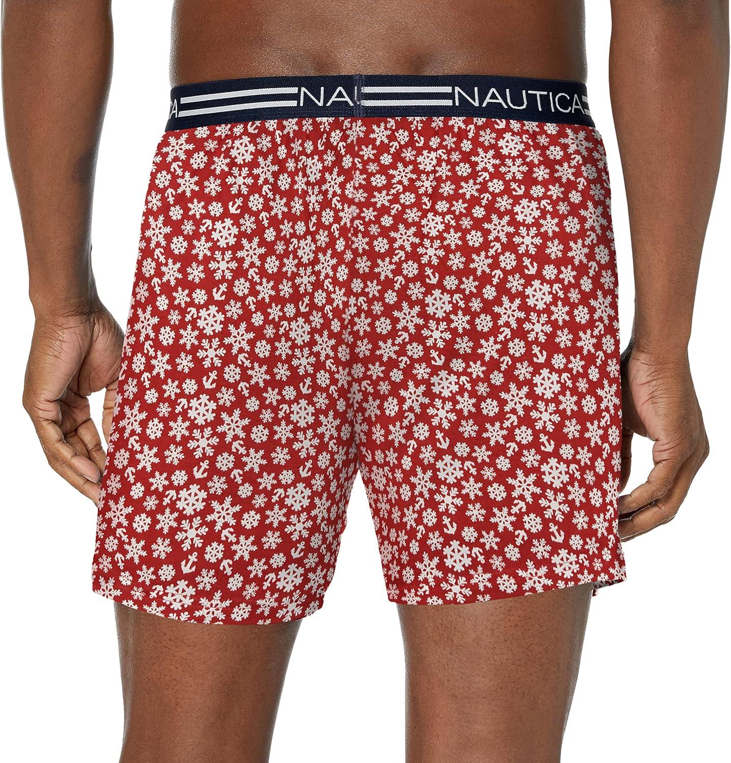 imageNautica mens Classic Cotton Loose Knit BoxerSnowflakesNautica Red