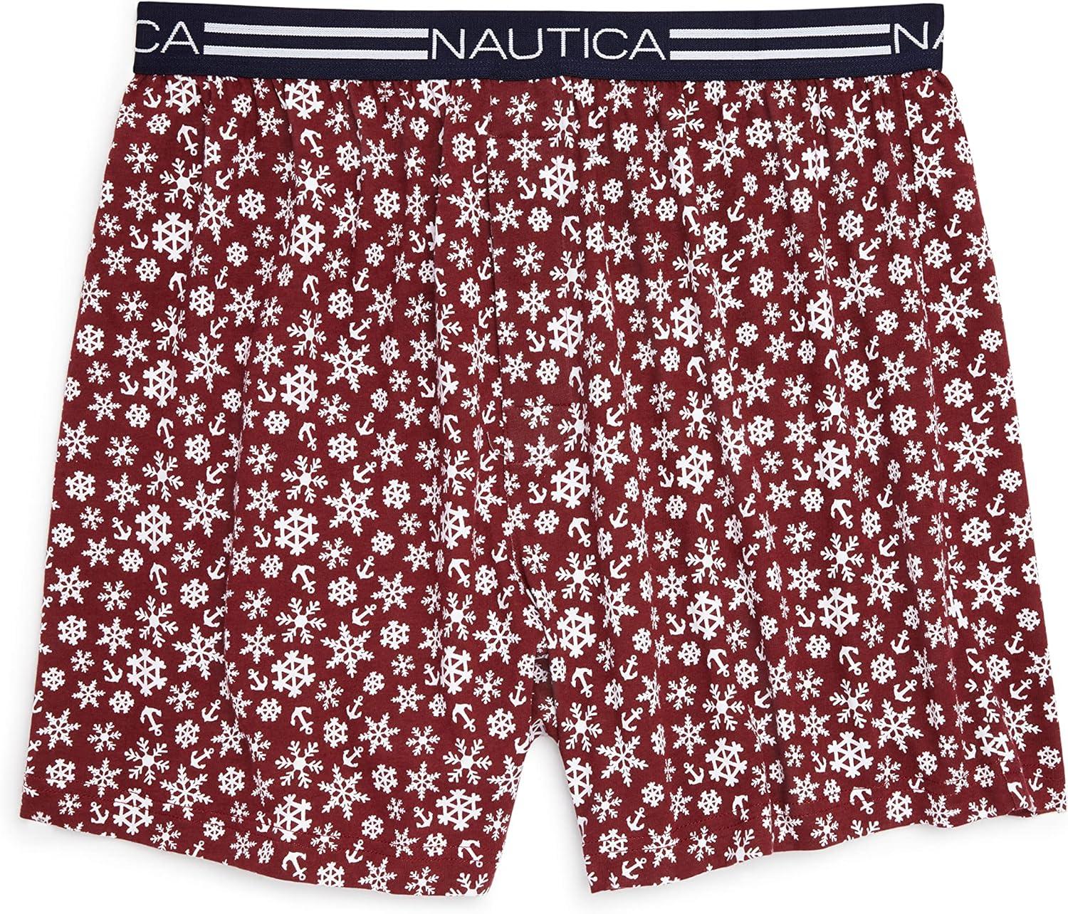 imageNautica mens Classic Cotton Loose Knit BoxerSnowflakesNautica Red
