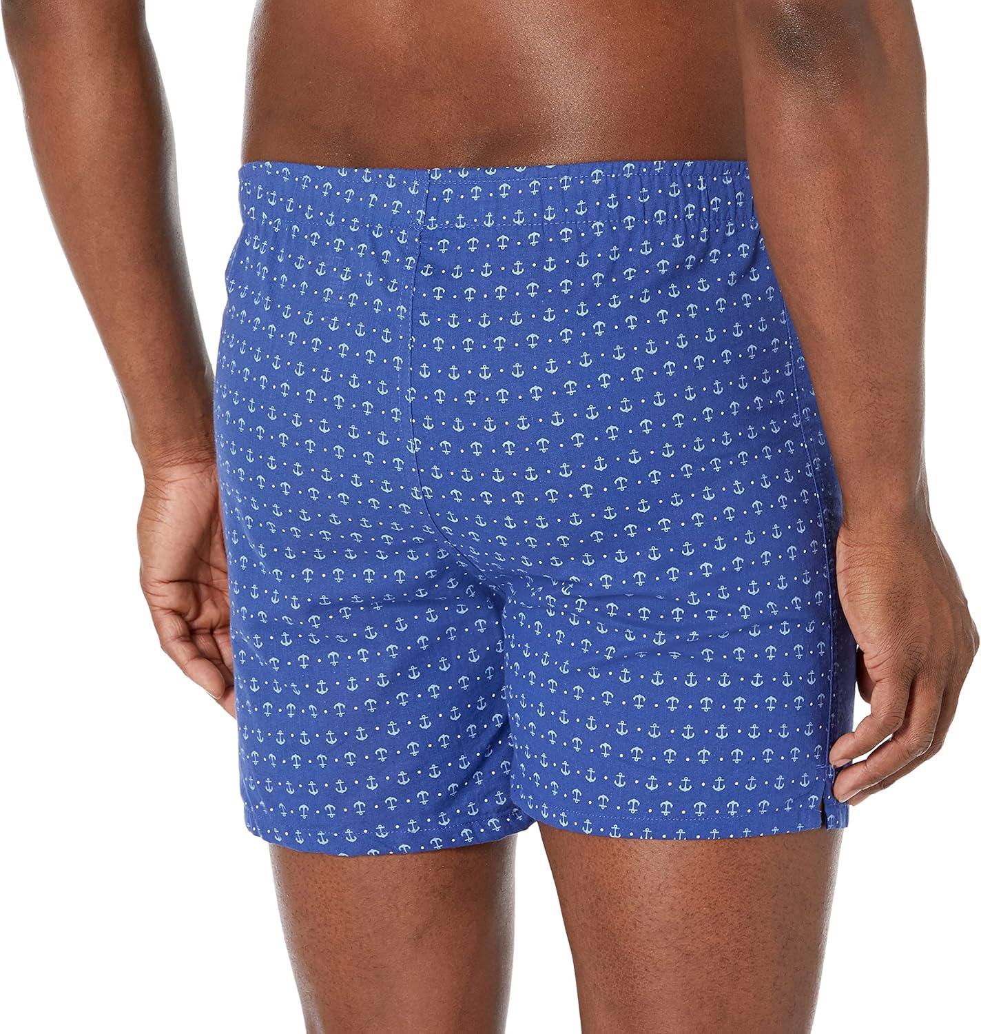 imageNautica mens Cotton Woven 3 Pack BoxersAero BluePeacoatAnchorbright Cobalt