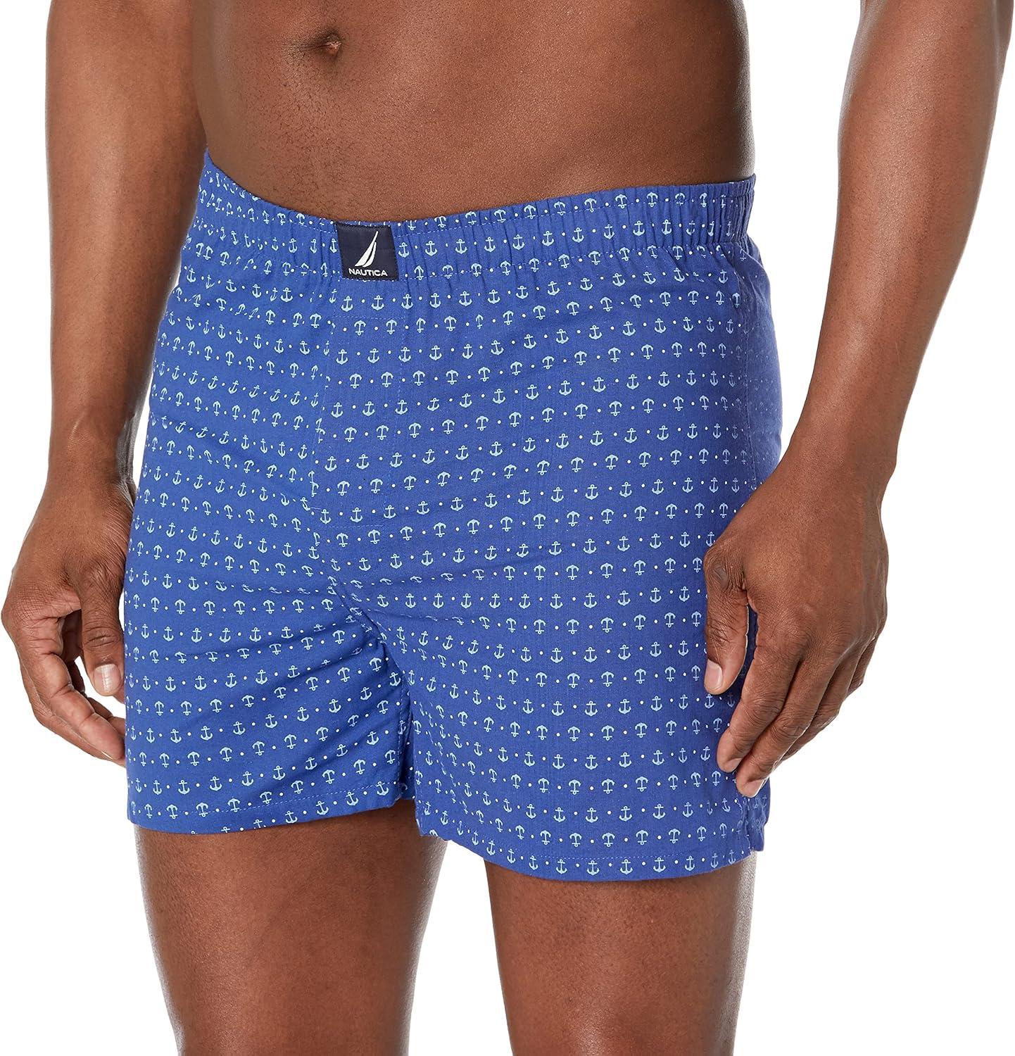 imageNautica mens Cotton Woven 3 Pack BoxersAero BluePeacoatAnchorbright Cobalt