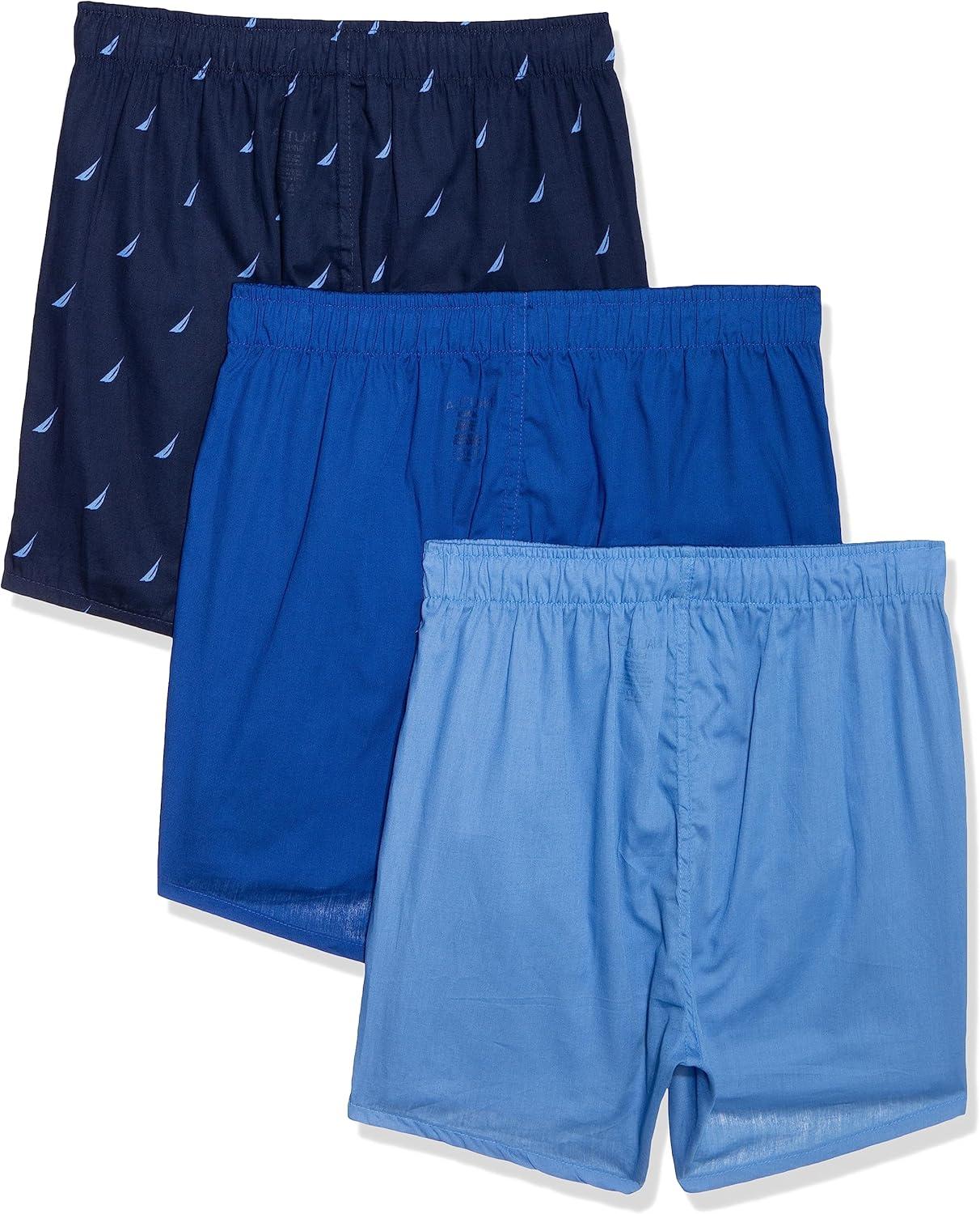 imageNautica mens Cotton Woven 3 Pack BoxersAero BlueSea CobaltSailspeacoat