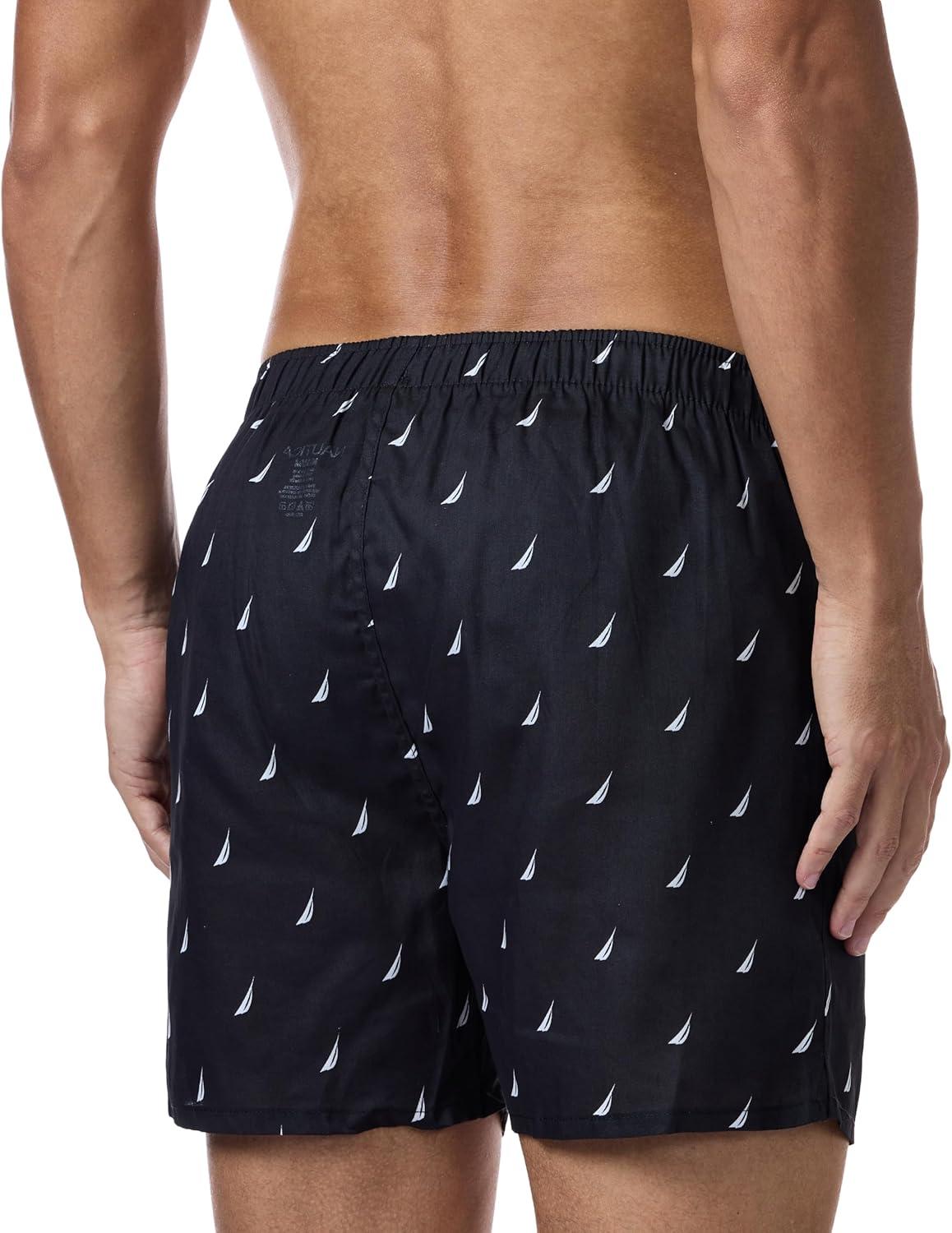 imageNautica mens Cotton Woven 3 Pack BoxersBlackNautica RedSails Black
