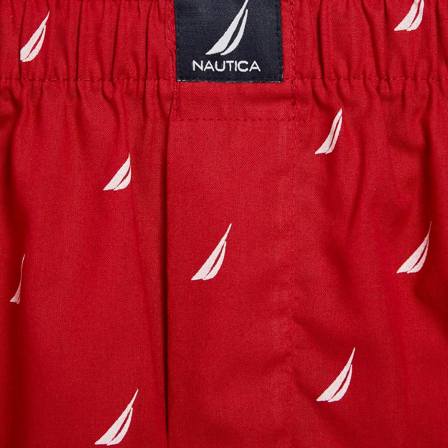 imageNautica mens Cotton Woven 3 Pack BoxersBlackSail BlackwhiteSail Nautica Red