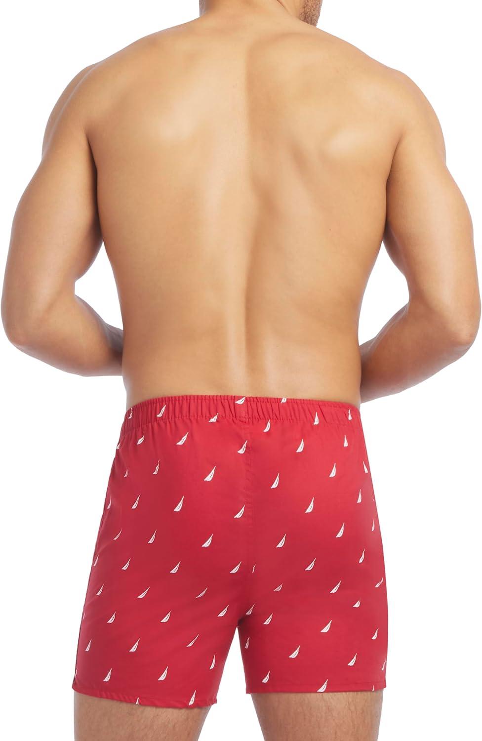 imageNautica mens Cotton Woven 3 Pack BoxersBlackSail BlackwhiteSail Nautica Red
