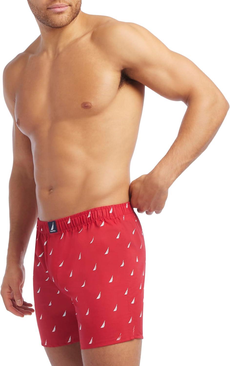 imageNautica mens Cotton Woven 3 Pack BoxersBlackSail BlackwhiteSail Nautica Red