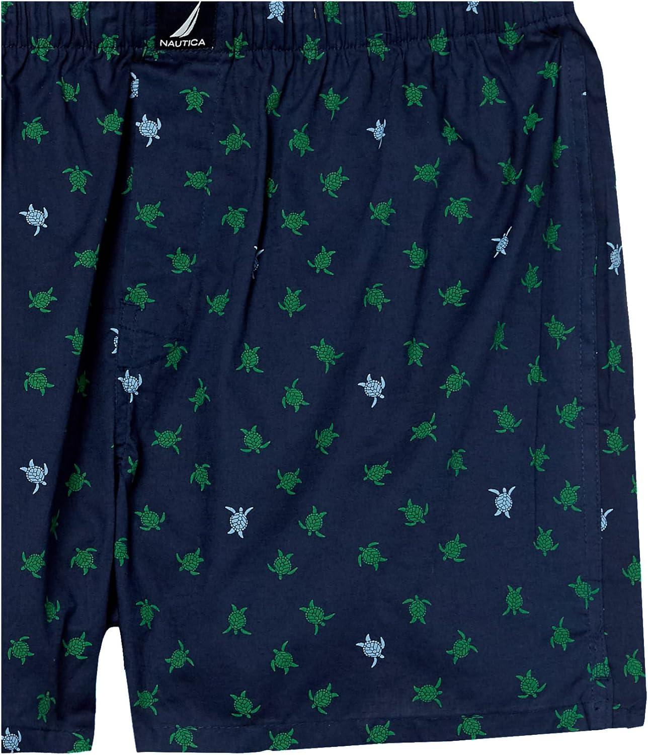 imageNautica mens Cotton Woven 3 Pack BoxersBlue DepthsCoastal SkyPop Turtle Print